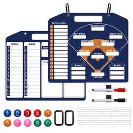 Anglecai Magnetic Baseball Coach Clipboard, Double-Sided Dry Erase Baseball Lineup Board for Softball Dugout Board Baseball Coaching Board with 30 Lineup Card/ 10 Magnet/2 Marker/2 Hook (Blue)