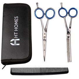 HT Homes Professional Hair Cutting Scissors Set Barber Thinning Scissors & Thinning Shears Kit 6.5 inch Silver Hairdressing Shears Professional Barber Scissors Hair Cutting Shears Set Japanese Stainless Steel for Salon with COMB. (6.5" Set of 3, Silver)