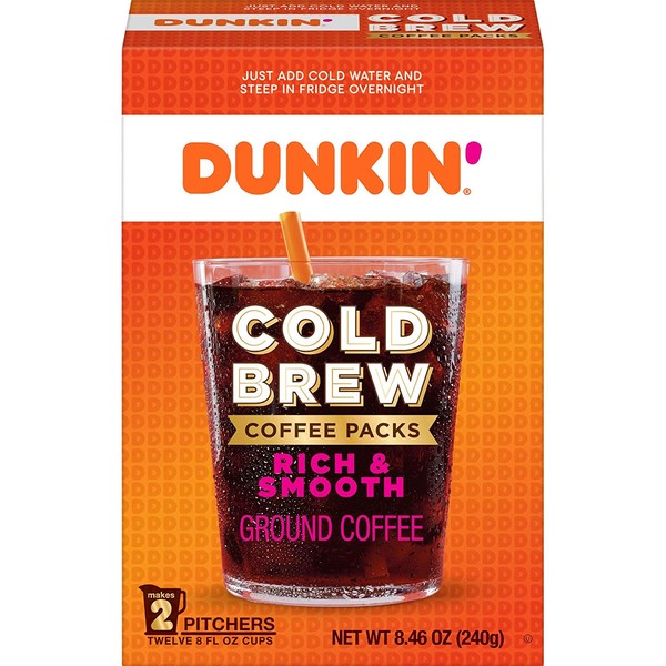 Dunkin' Cold Brew Ground Coffee Packs, 8.46 Ounces (Pack of 6) (Packaging May Vary)