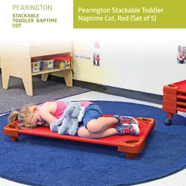 Pearington Stackable Toddler Naptime Cot, Red (Set of 5)