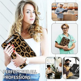 Clipboard with Storage,Clip Boards 8.5X11 with Storage & Pen Holder,Heavy Duty Plastic Nursing Clipboards Foldable,Coaches Clipboard Folder Case,School Office Supplies，Leopard print