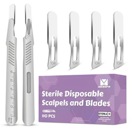 Professional Stainless Steel Disposable Set of 10 count Scalpels #3 handle && 100 count Individually packed #10R Dermaplane Blades -10R Scalpel Blades Dermaplaning for Precision Skincare & Smooth Skin