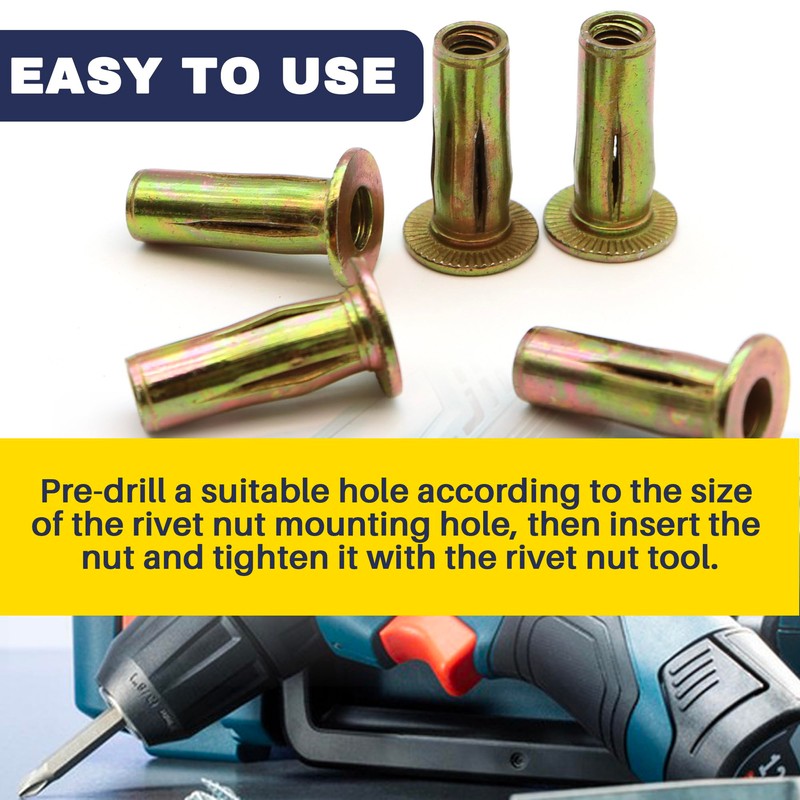 Terixe 100 Pack 1/4-20 Multi-Grip Rivet Nuts - Zinc-Plated Steel