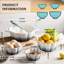 MISSYSSIM 4 Piece Mixing Bowls Set, Cute Pumpkin Nesting Bowls for Kitchen, Ceramic Serving Bowls for Prepping, Pasta, Dessert, Salad, Soup, etc - Kitchen Cooking and Baking Supplies