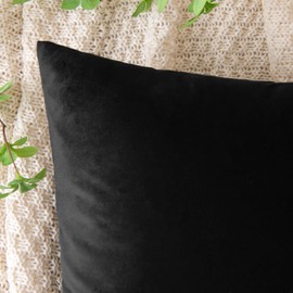 EMEMA Velvet Cushion Cover, Decorative, for Sofa, Bedroom, Lumbar Cushions, Scatters, with Hidden Zip, Set of 2, 40 x 40 cm, Black