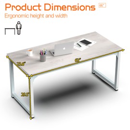 NSdirect 63" Large Computer Desk,Modern Simple Style PC Table Office Desk Wide Workstation for Study Writing,Gaming and Home Office,Extra 1" Thicker Wooden Tabletop and Black Metal Frame,Stone White