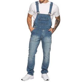989Zé ENZO Mens Denim Blue Dungarees Work Wear Dungarees Casual Jumpsuit Jeans Waist Sizes 30-50, blue