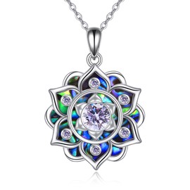DAYLINLOVE Lotus Necklace 925 Sterling Silver Birthstone Abalone Shell Pendant Necklace Birthday Yoga Lotus Jewellery Gifts for Women Girls Mum Grandmother, Sterling Silver, No Gemstone