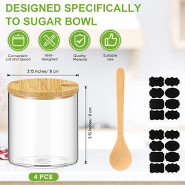 Baderke 4 Pack 250ml / 8.5oz Glass Spice Jars with Bamboo Lid and Spoon, Sugar Pepper Spice Storage Container for Kitchen Home Restaurant