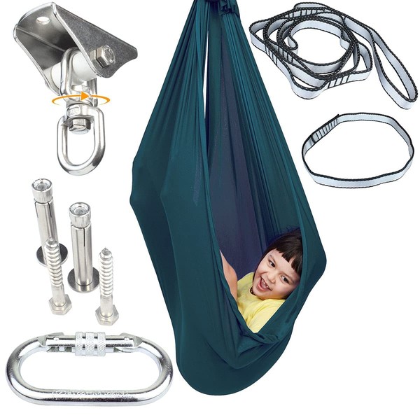 Sensory Swing Indoor + 360° Swivel Hanger Hardware, Double-Layer Solid Indoor Swings for Kids to Play & Calm, Hanging Hammock Therapy Swing for Autism Child with Special Needs