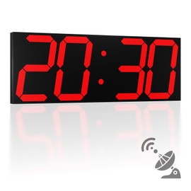 CHKOSDA 18'' Automic Digital Wall Clock, LED Wall Clock with Large Display, Multi-Function Digital Clock with Alarm and Timer, Auto Time Sync Digital Clock with Adjustable Brigthness(Red)