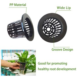 BESSEEK 50 Pack 3 Inch Net Pots for Hydroponic and Aquaponics - Heavy Duty Orchid Cups Wide Lip Design, Garden Slotted Mesh Net Excellent Drainage, Good Air Movement (Black)