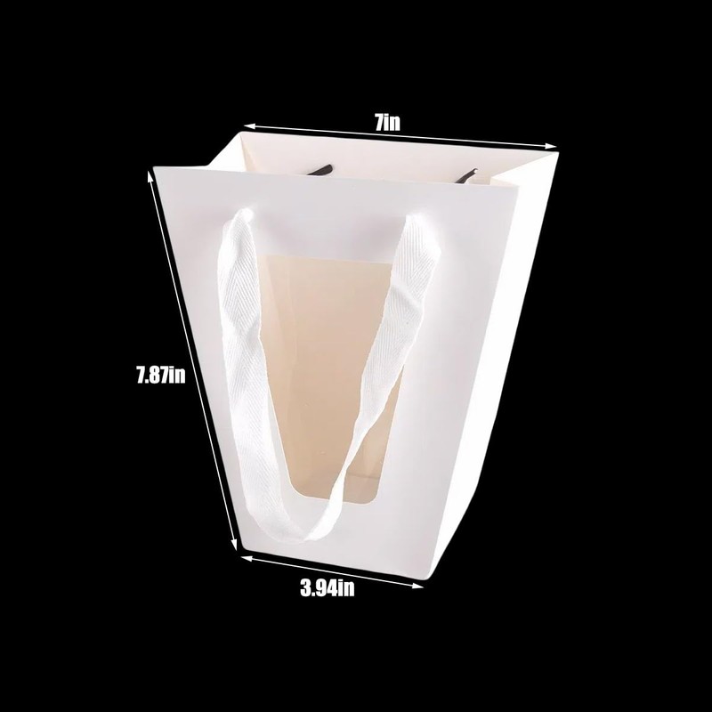 20Packs White Flower Gift Bag with Clear Window, Bouquet Bags