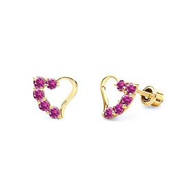 14k Yellow Gold Journey Heart Stud Earrings with Screw Back