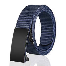 Cinturón de malla de trinquete para hombre, cinturón de hebilla automática de nailon de 1.3 pulgadas, sin agujeros, cinturón invisible para hombres con jeans, cinturón casual, Azul / Patchwork, S (for waist 34"-37")