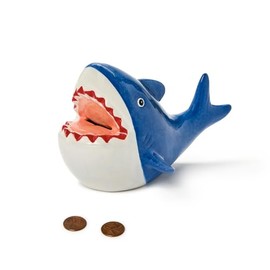 Two's Company Hand-Painted Ceramic Shark Bank in Gift Box, 8-Inch, Multicolor