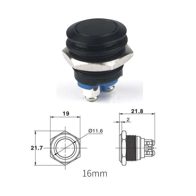 16mm Momentary Push Button Switch (3 Pack) - IP65 Waterproof,