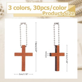 DICOSMETIC 90Pcs 3 Colors Wooden Cross Bulk Wood Cross Charms Mini Cross Pendant Hanging Ornament Small Prayer Charm for DIY Necklace Bracelet Earring Keychain Jewelry Craft Making