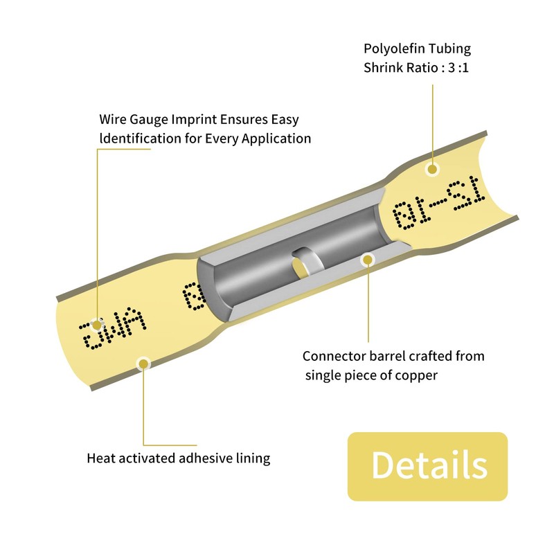 250 conectores termorretráctiles de 12-10 AWG, conectores de cable eléctrico