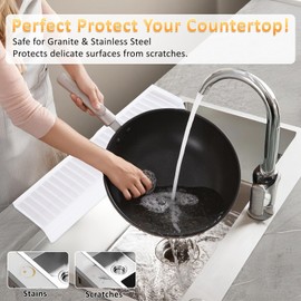 AyNirser Sink Edge Protector with Suction Cup 4"x20", Silicone Sink Splash Guard for Kitchen & Bathroom, Protect Countertop from Scratches, Stains, for Stainless Steel Granite Quartz-Clear