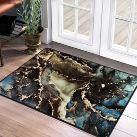 Modern Abstract Small Area Rug - 2x3 Door Mat Small Entryway Rug Luxury Modern Abstract Marble Texture Bath Mat, Non-Slip Washable Low-Pile Carpet for Bathroom Kitchen Laundry Room Decor (Green)