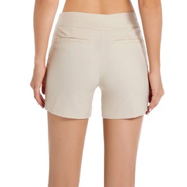JAMfit Women's Chino Shorts - 4" Inseam, High Waisted, Elastic, Summer Casual Shorts with 2 Front Pockets Khaki