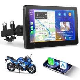 Podofo Wireless Carplay Screen 7 Inch for Motorcycle Portable CarPlay & Android Car for Motorcycle, Waterproof Touchscreen with Dual Bluetooth, Motorcycle Navigation/Siri/G00gle Assistant/12 V