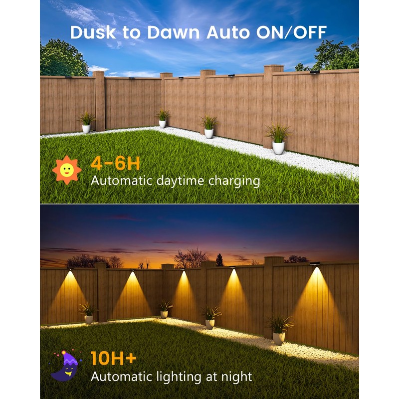 JOFIOS Solar Fence Lights Outdoor, 8 Pack, 50LM Ultra Bright,