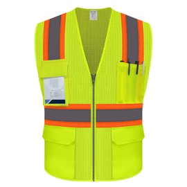 Uno Mejor Safety Vest Pockets and Zipper, Mesh High Visibility Reflective Work Vest for Surveyors/Workers/Drivers, Snug & Comfortable Fit, ANSI Compliant (UB-Yellow, XL)
