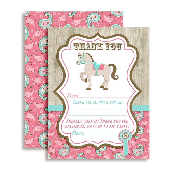 Show Horse Themed Thank You Notes for Kids, Ten 4" X 5.5" Fill in the Blank Cards with 10 White Envelopes by AmandaCreation