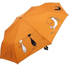 Doppler Mini Pocket Umbrella Open-Close Automatic Cats Friends, orange, Compact, Printed