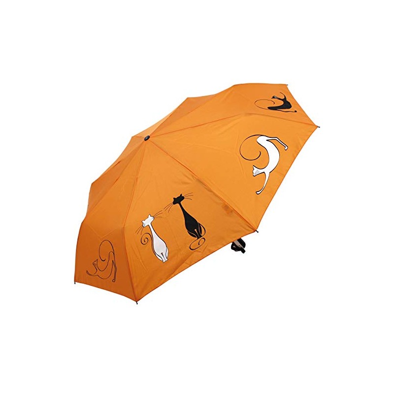 Doppler Mini Pocket Umbrella Open-Close Automatic Cats Friends, orange, Compact,