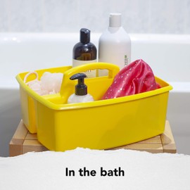 Storex 2-Compartment Large Craft Caddy – Multipurpose Classroom Organizer with Handle, Yellow, 1-Pack (00957C06C)