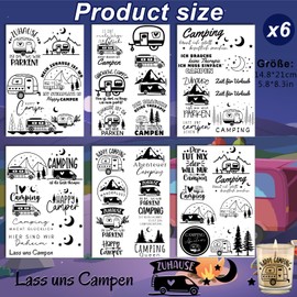 Rub On Sticker Camping, Pack of 6 A5 Rub On Stickers, Rub On Foil Transfer Stickers, Rub On Camping, for Raysin, Furniture, Glass, Wood, Scrapbooking, DIY Crafts Decoration (Camping)