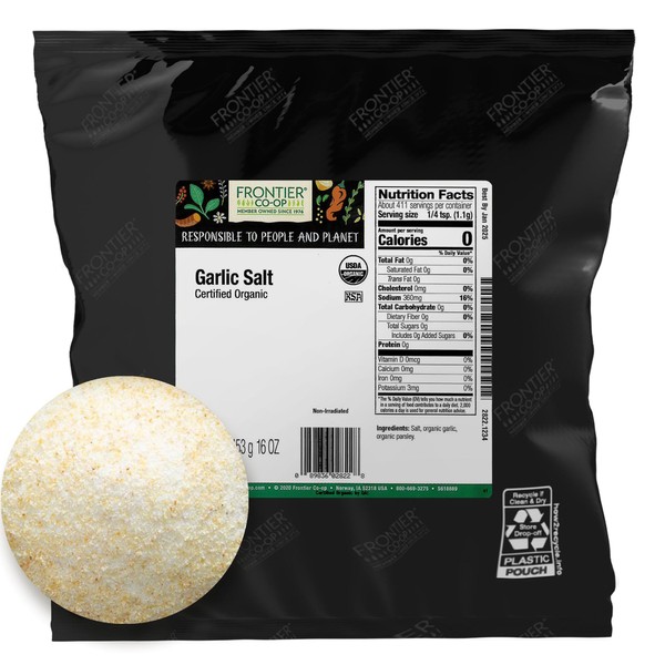 Frontier Garlic Salt Certified Organic, 16 Ounce Bag