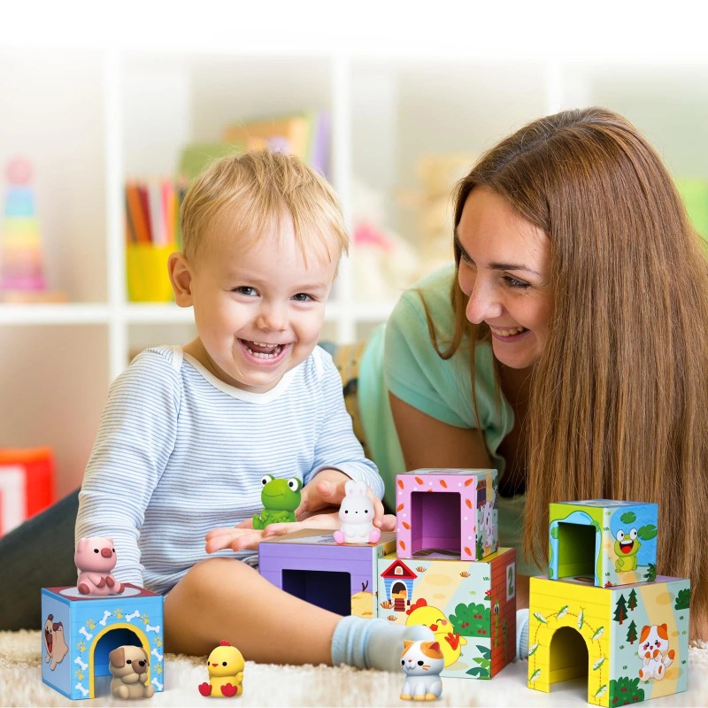 Shylizard Toddler Farm Animal Sorting and Stacking Toys, Nesting Boxes