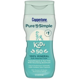 Coppertone Pure and Simple Kids Sunscreen Lotion SPF 50, Zinc Oxide Mineral Sunscreen for Kids, Tear Free, Water Resistant, Broad Spectrum Sunscreen SPF 50, 6 Fl Oz Bottle | Coppertone