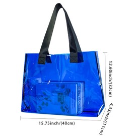 TotePrint - Bolsa grande transparente para el hombro, versátil, impermeable, resistente a las manchas, transparente, Azul, 18.89x11.81x3.94inch