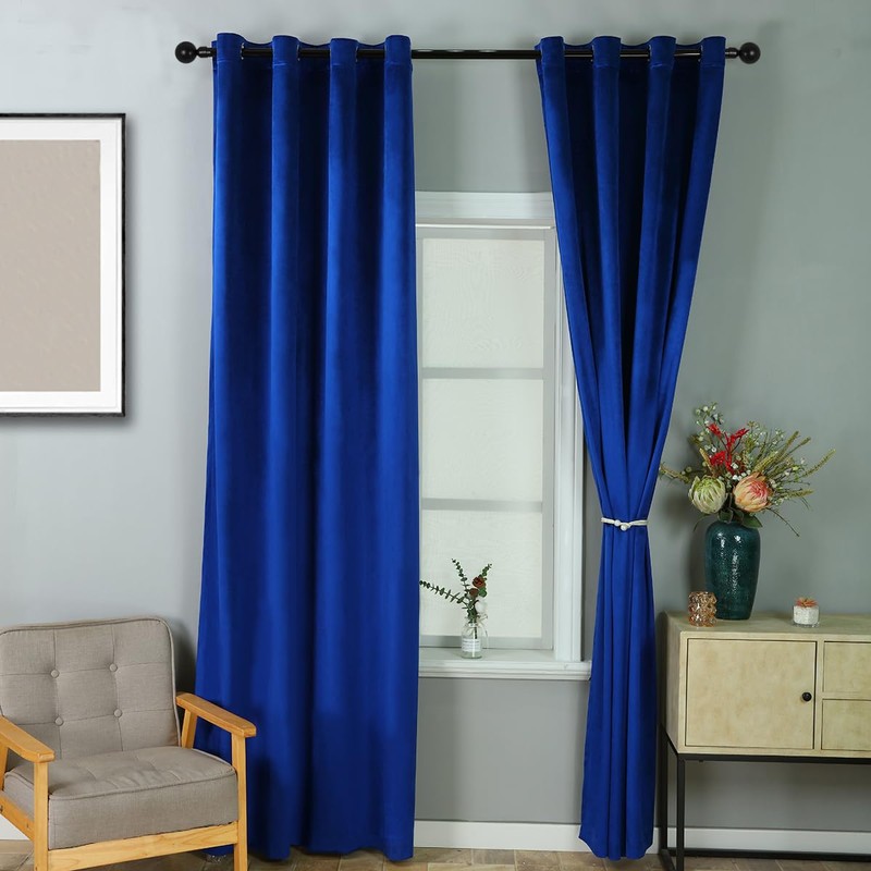 ELKCA Luxury Royal Blue Velvet Window Curtain for Living Room,Grommet