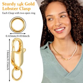 10 Pcs Gold Clasp, Lobster Claw Clasp with Closed Jump Rings, 14K Gold Jewelry Making Clasps and Closures, 12mm (0.47inch)