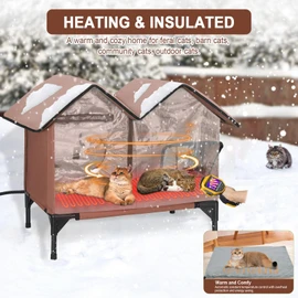 Heated Cat House, Large Heated Outdoor Cat House Weatherproof for Winter, Elevated Waterproof Insulated Cat Houses for Outdoor Cats, Comfortable and Warm Feral Cat Shelter (Tan)