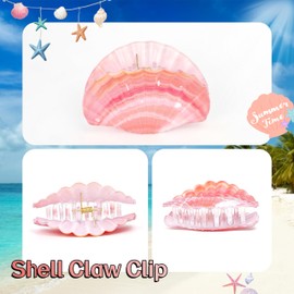 3.74'' Pink Shell Hair Claw Clips for Women Girls Cute Mermaid Hair Accessories for Straight, Curly, Thick Hair