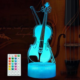 POSSHE Violin Night Light, Violin Gift 3D Illusion Lamp with 16 Colors Changing Timer, 4 Flash Modes and Variable Intensity, Kids Room Decor