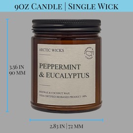 Arctic Wicks Scented Coconut Beeswax Candles | Coconut Beeswax Non Toxic Candle 9oz Amber | Farmhouse Candles Non-Toxic Clean Burn 100% USDA Certified Biobased (Peppermint & Eucalyptus)