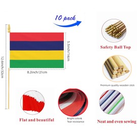 10 Pack Mauritius Flags,MU Handheld Flag-5x8 In, Mauritians Mini Flag Small flag, for Party, Shops and Bars Decorations, And International Day Celebrations.