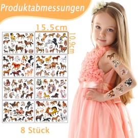 Nurila Horse Tattoos 8 Sheets, Children's Tattoos Horse Gift, Waterproof Temporary Horses Children's Tattoos Sticker Party Bag for Kids as Children's Birthday Girls Boys Teenagers