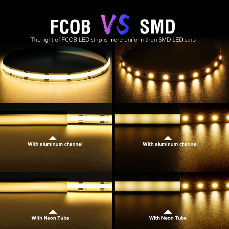 BTF-LIGHTING FCOB COB LED Strip CCT Flexible High Density 16.4FT