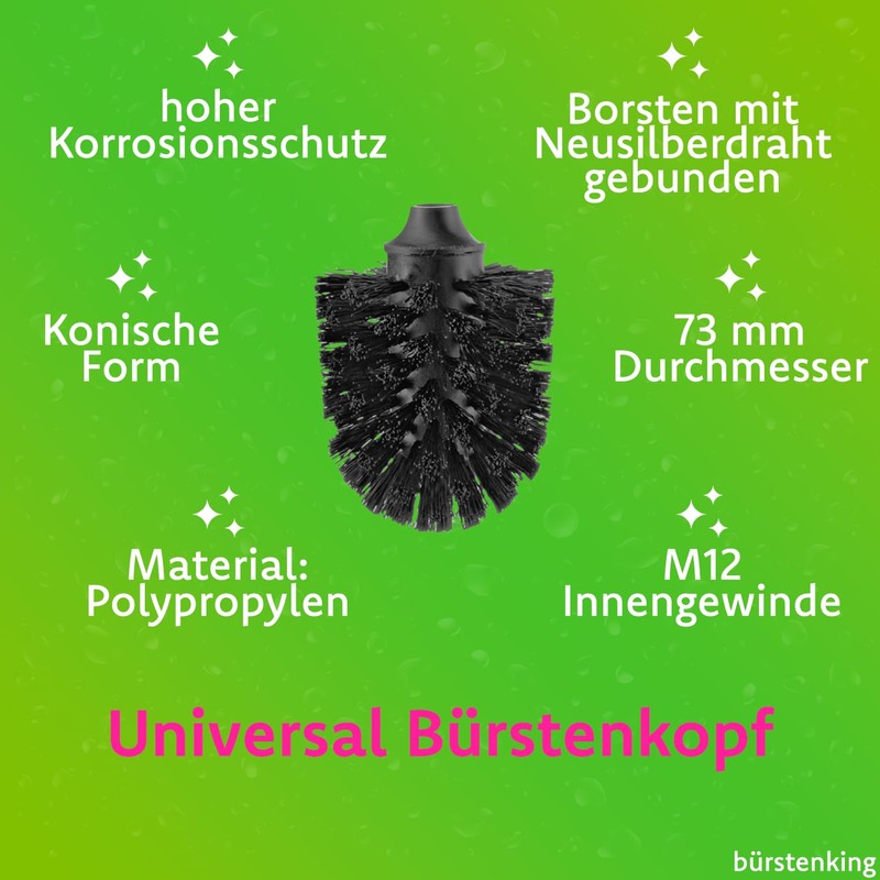 Toilet brush head black, Ø 73 mm, M12 internal thread,