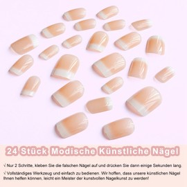 MrCuvaryas Oval False Nails Short, White French Nail Design with Colour Gradient, Pack of 24 Nude Oval Nails for Sticking Short, Glossy Almond Artificial Nails Press on Nails (Nude French, Standard 24
