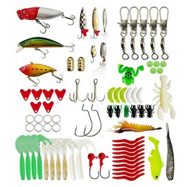 Fishing Lures Kit for Freshwater Bait Tackle Kit for Bass Trout Salmon Fishing Accessories Tackle Box Metal rings 78pcs Tackle Box Including Spoon Lures Soft Plastic Worms Crankbait Jigs Fishing Hooks